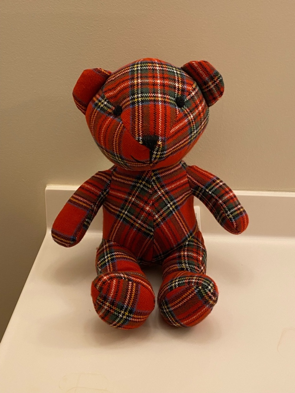 NWT Pottery Barn Stewart Plaid Bear Stuffed Animal Pillow 14 x 7.5 Decor